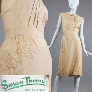 XL Vintage 50s SILK Skirt Top Set Peter Pan Dress